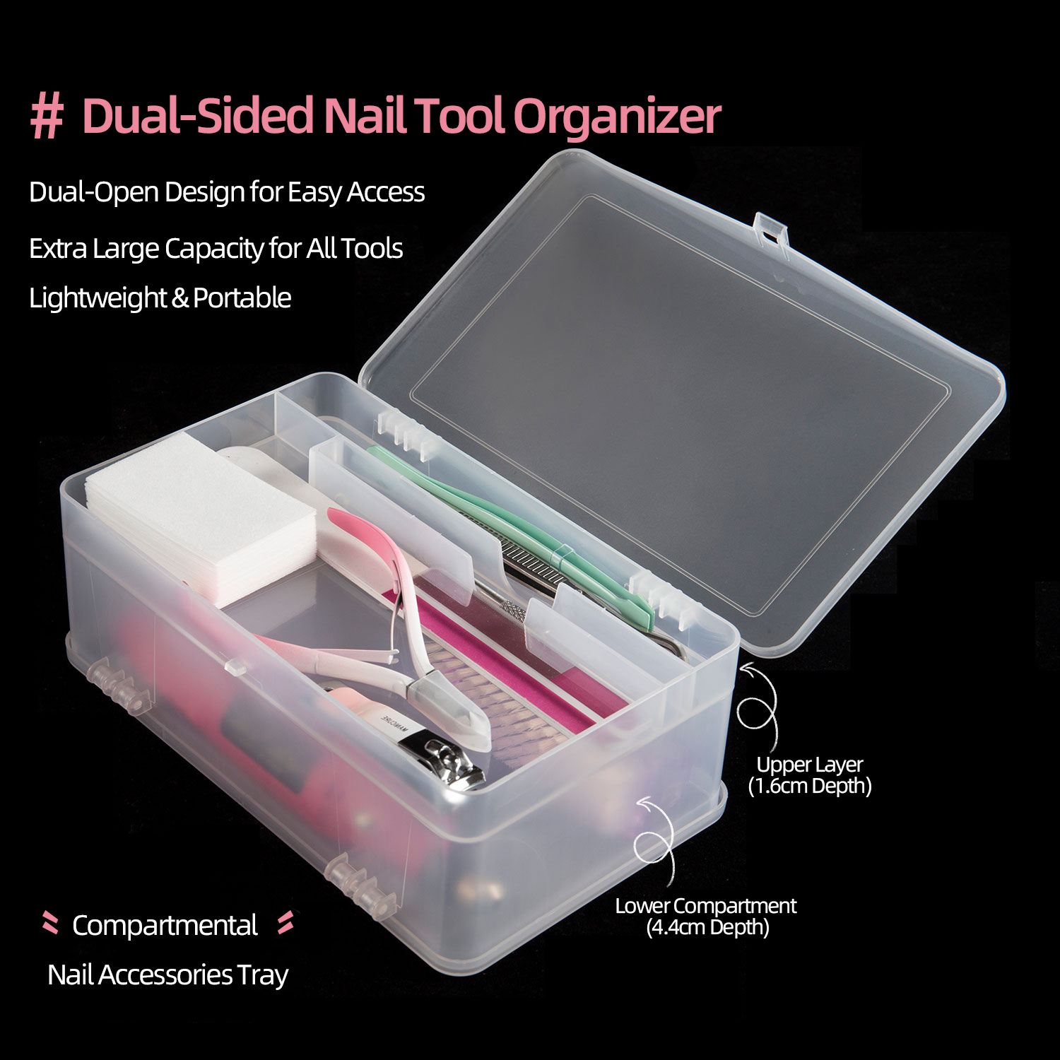 Nail Tech Accessories - Dual-Open 2-Tier Super Capacity Pp Storage