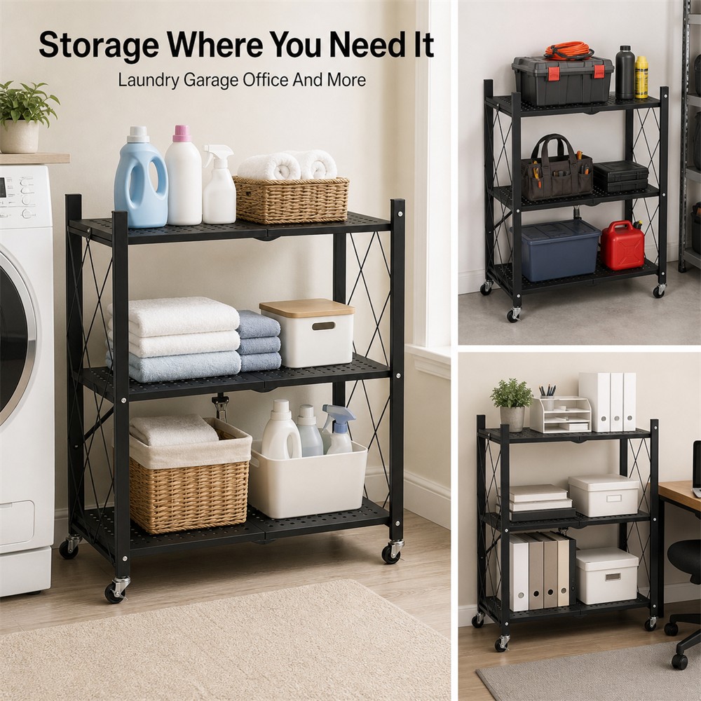 Tech Room Accessories - Zoe 3 Tier Foldable Rolling Storage